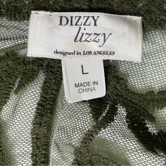NEW Francescas Dizzy Lizzy Olive Lace and mesh Kimono Women’s Size Large Shrug - Picture 8 of 12
